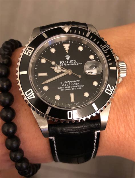 rolex black steel strap|best leather strap for Rolex.